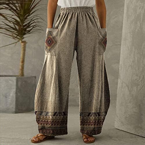 Етикија дами деловни панталони жени обични модни печати лабава еластична половината харем панталони џебни панталони плус големина