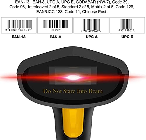 Скенер за баркодови на Bluetooth Bluetooth со опсег за скенирање од 20 инчи, 3 во 1 рачен автоматски безжичен 1D ласерски баркод