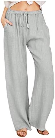 Meymia женски памучни постелнини панталони мода обична цврста боја лабава еластична панталона за влечење лабава директно исечена