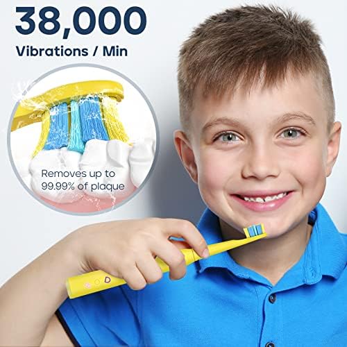 Електрична четка за заби на Seago Kids со тајмер и налепница 6+ години, 38000 VPM, 5 режими, 4 глави за замена, 60 дена траење на батеријата, IPX7 водоотпорен