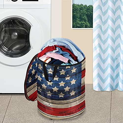Американско знаме дрвени поп -поп -алишта за перење со капаци за преклопување на капакот за складирање на капакот за пикник за патувања