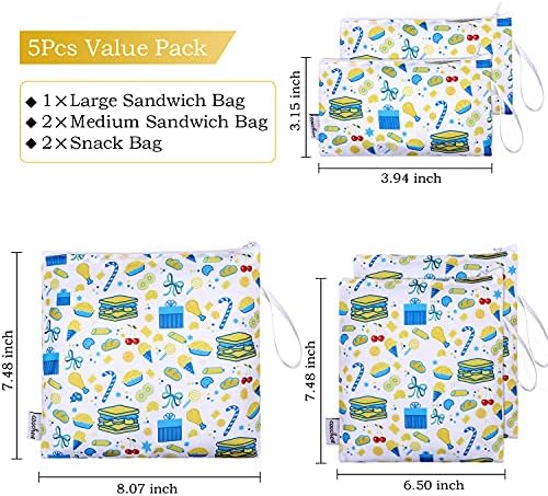 ОСЗЕФУТ Сендвич Кеси За Повеќекратна Употреба Торби За Ужина, Комплет Од 5 Пакети Патенти За Закуски За кратки патувања или паузи
