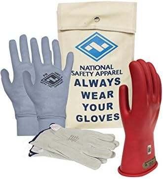 Национална класа за облека за безбедност 00 Црвена гума напон Изолациони ракавици Премиум комплет со FR плетена ракавица и заштитници