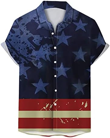 Патриотски кошули за мажи Беуу 4 -ти јули Ретро Американското копче за знаме надолу со врвови на врвовите на независноста на Денот