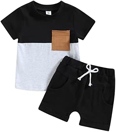 Бебе момче лето облека блок бојата со кратки ракави маица Топ цврста боја џогер шорцеви постави облека за новороденчиња за новороденчиња