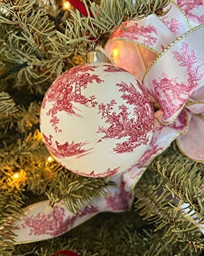 Божиќни топки на Toile de jouy, 5 единици/пакувања, една од ваков вид, високо-краен, декор за мода, луксуз на гроздобер Версај,