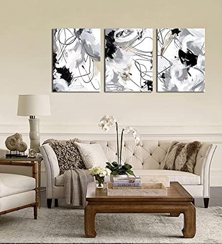 Апстрактна платно wallидна уметност за спална соба бања дневна соба wallид декор црно бело сиво апстрактно платно слики Апстрактни отпечатоци
