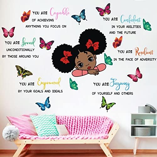 Црна Девојка Магија Вие Сте Способни Уверени Пеперутка Инспиративни Цитати Ѕид Налепници, Розова Соба Деор Мотивациски Велејќи Афроамериканец