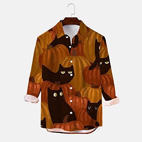 XXBR Ноќта на вештерките Обични кошули за мажи, гроздобер застрашувачки графички принт со долги ракави копче надолу фустан кошула