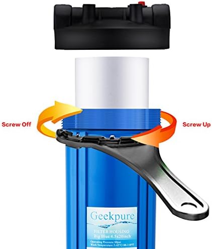 Geekpure 10-Инчен Цела Куќа Филтер За Вода Домување Со Клуч и Држач-4,5 x 10 Инчи-3/4-Инчен Порта