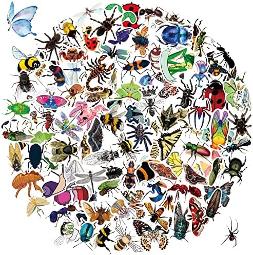Инсекти Налепници 111 Пакет Смешни Бубачки Винил Декор Забавни Животни Додатоци За Молив Кревет Прозорец Врата Вода Шише Компјутер Пеперутка
