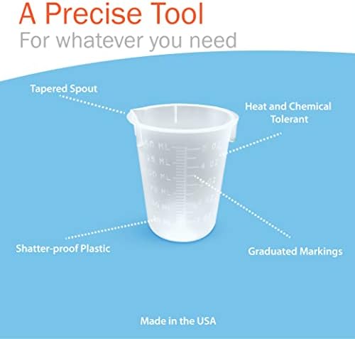 Пластична Чаша 150мл Сет од 100 од Мериленд Пластика-Јасни Дипломирани Полипропиленски Чаши за Еднократна Употреба Со Истурете Излив– За Смола,