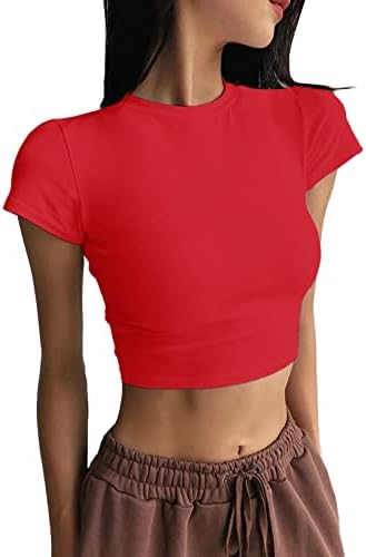 Основи маица жени жени Soild Print O врат врвови со кратки ракави со тркалезна врата маичка печатена цветна жена маица