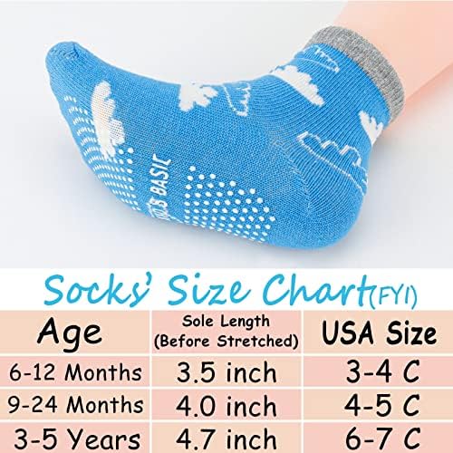 Кубако чорапи за бебиња, 12 пара не -лизгачки анти -лизгачки памучни чорапи за мали деца за бебиња за деца