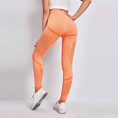 Вежба за жени во боја за да се подигнат задникот со високи половини тесни јога панталони јога панталони за жени со џебови со високи половини портокалови