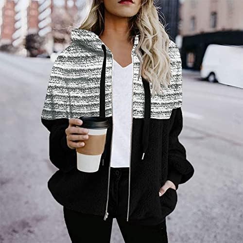 Rmxei женска модна боја блокирајќи ја искажаната качулка зашиена долга ракав палмен џемпер