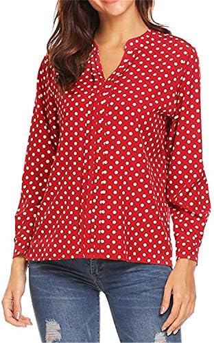 Andongnywell женски обичен точки ролна со долги ракави блуза цветни печати v вратот врвови кошули со блузи тунична туника