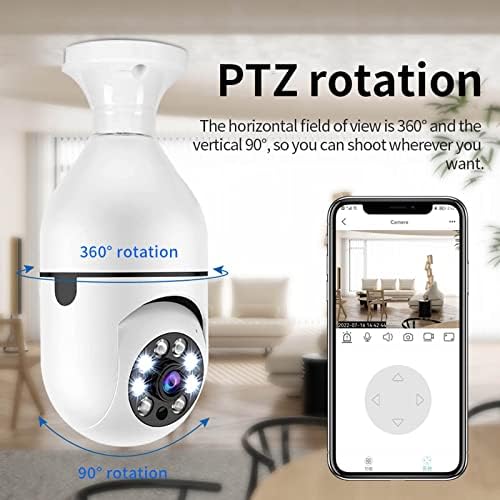 Безжична камера BZDZMQM безжична сијалица, 1080p PAN TILT безжичен CAM 360 ° Panoramic IP камера, 2,4GHz WiFi E27 Безбедносни камери со LED HD Night Vision Human Motion Detection и Аларм Двосочен