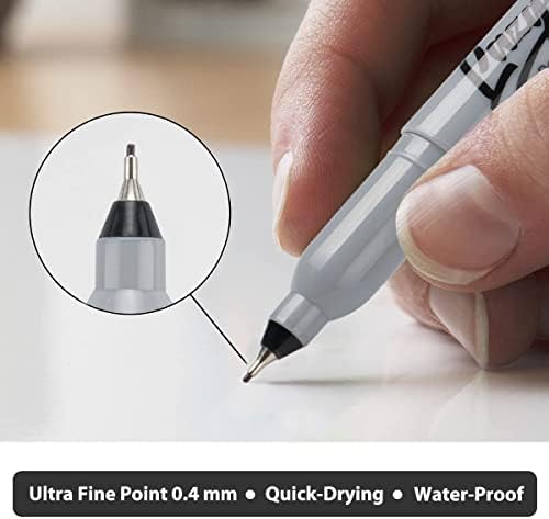 Lazgol Ultra Fine Ternententure Marker Bless, 32 пакет Ултра фино точка црна постојана сет на трајни маркери, пенкало со чувство на