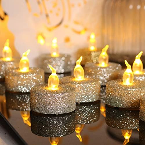 Аулајго 12 парчиња батерија оперирани свеќи Божиќни предводени чајни светла за лепење на гласови на гласови со жолто треперење електричен лажен чај свеќа реалисти?