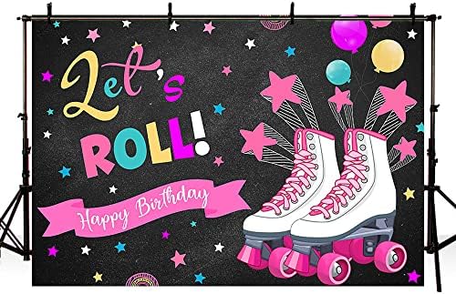 Испрати 7x5ft Ајде да ја тркаламе позадината на роденденот за девојче розова starвезда балон конфети забава за декорација на пелериско