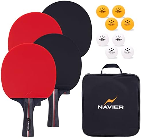 Пинг -понг -лопатки сет од 4 - Премиум за квалитет на табела за тенис со 8 топки - куќиште за преносно складирање на бонуси - пакет