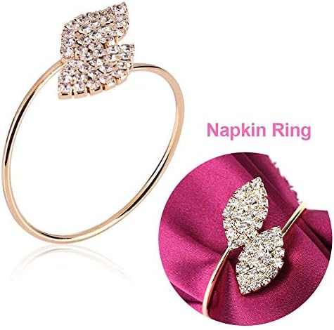 Lantro JS 12 парчиња розови златни салфетки прстени, прстени за лисја од лисја поставени за декор за трпезариска маса, свадба, роденден,