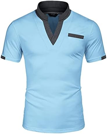 Менс Поло кошули Краток ракав, пролет и лето цврста боја кошула-бок-блок машка кошула модна мулти-боја на врвот