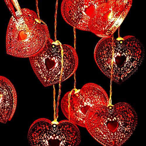 Светла за срцеви жици на Денот на вineубените 10 стапки 20 LED црвени светла во форма на срцеви светла батерија оперирана за украси на Денот