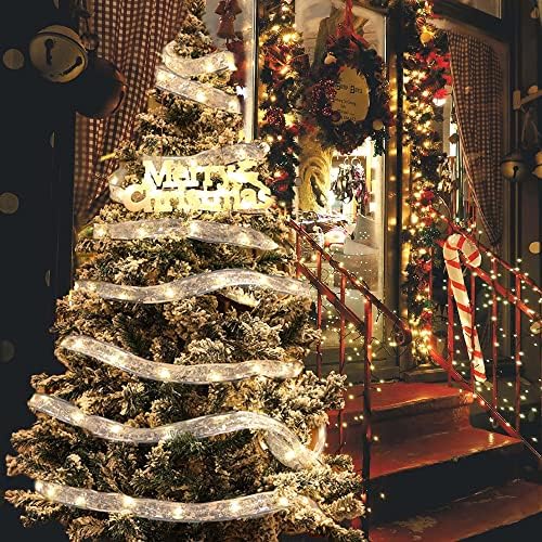 Ximishop 1pcs 32ft Sliver Божиќни ленти за Божиќни ленти ， 100 LED LED елка лента лента самовила жици топли светла декорација