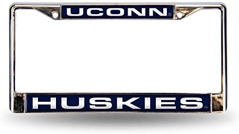 NCAA Конектикат Huskies ласерски исечен вметнат стандардна рамка за регистарска табличка со хромирани таблички