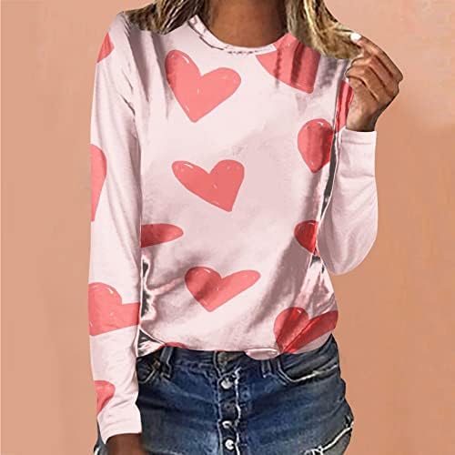 Женски модни маици со маици за в Valentубените градиенти печатени со долги ракави врвови со лековити екипи за пулвер туничен блуза блуза