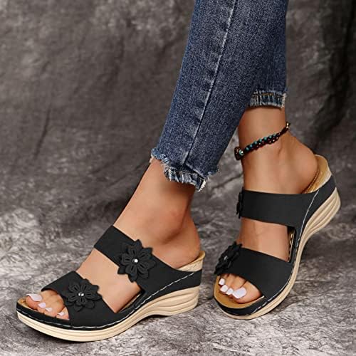 Масбирд сандали за жени обични, удобни рамни чевли со пеперутки отворени пети летни плажа патувања во затворен простор на отворено