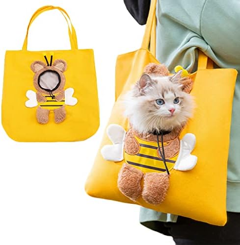 Торба за носач на мачки мали кучиња чанта, симпатична шоу-форма на мечка, мало носач на кучиња, миленичиња платно рамо носење торба,