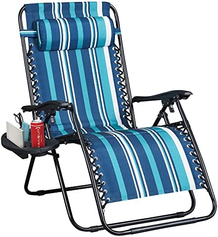 Praisun постави преголем стол за нула гравитација, 29in широко преклопување на стол за кампување со држач за чаши, прилагодлива перница,