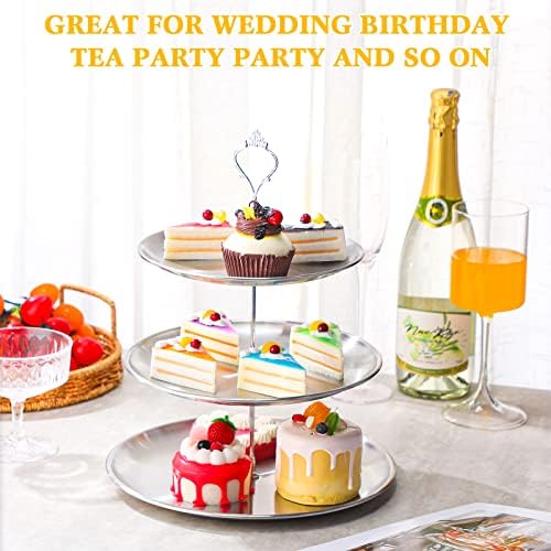 Герии 4 парчиња торта стојат чакци од не'рѓосувачки челик 3 нивоа кула кула за пециво десерт чај забава што служи чинија бебе туш роденденски свадба