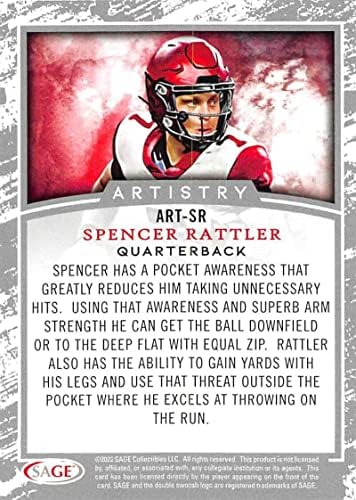 Spencer Rattler RC 2022 Sage Low Series Artistry Silver Art-SR Rookie/Pre-Rookie NM+ -MT+ NFL фудбал