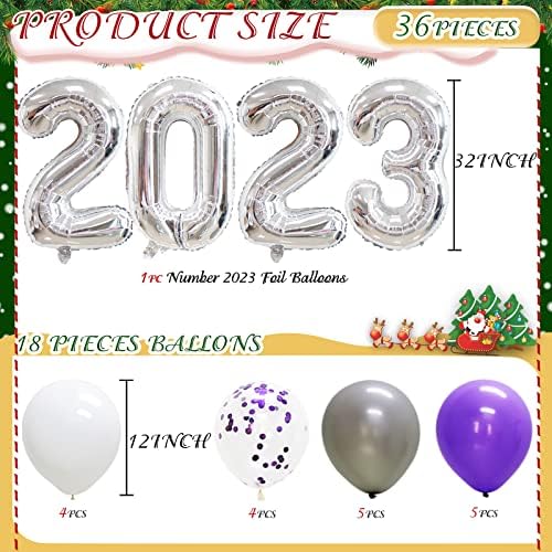 Адлкгг 2023 Дипломирање Балони Банер, Новогодишна Забава Материјали, Виолетова Сребрена Виси Ткиво Хартија Навивачи, Латекс Балони, Хартија Фенери,