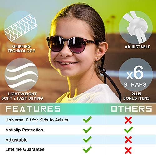 6 пакувања за очила за очила за сонце од пакувања прилагодливи и затегнати - Универзално вклопување за деца на очила за сонце за возрасни - Активни