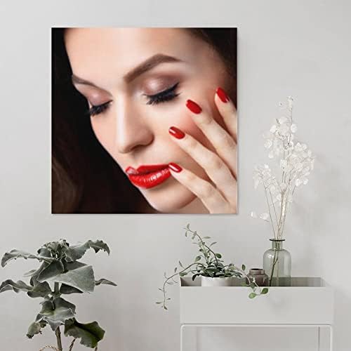Салон за убавина Салон За Нокти Црвени Усни Жена Постер Шминка За Трепки Постер Платно Постери Отпечатоци Слика За Дневна Соба Спална Соба