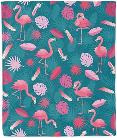 Фејг Фламинго фрли ќебе за подароци за бебиња, тропски лисја розови фламинго фрлаат ќебиња за девојчиња за мали деца, ќебе со фламинго
