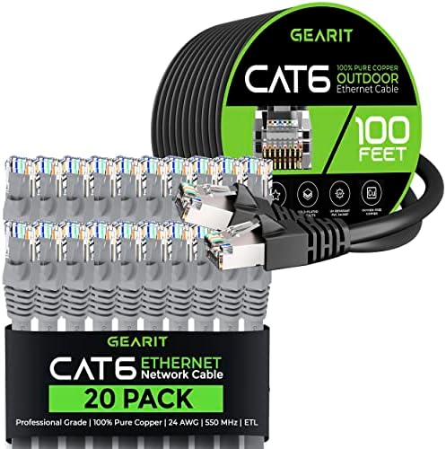 GearIT 20Pack 5ft Cat6 Етернет Кабел &засилувач; 100ft Cat6 Кабел