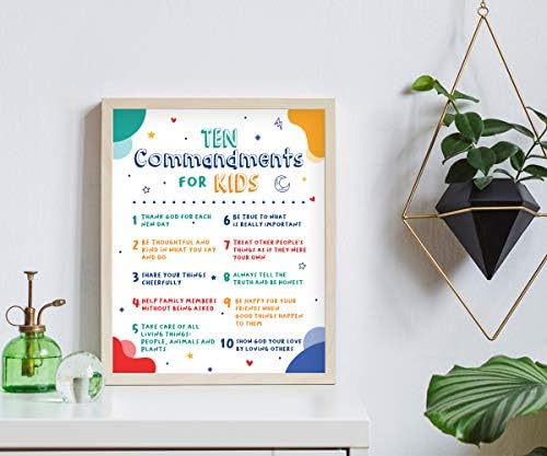 Десет заповеди за детски wallидни отпечатоци - Необразовано 8x10 In - постери за стихови со Библијата со цитати на Бога - Декор