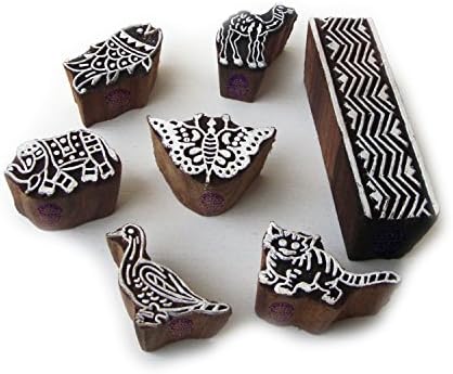 Оригинални блокови од дрвени печатење со шема на камили и мачки