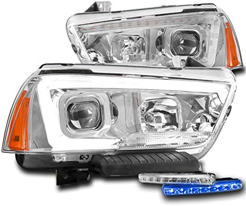 ZMAUTOPARTS LED Drl Chrome Проектор Фарови фарови w/6 Сина LED DRL Светла За 2011-2014 Dodge Полнач