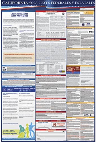2023 Калифорнија Државни И Федерални Шпански Закони За Работни Односи Постер-Усогласеност Со Работното Место НА ОША 24 х 36
