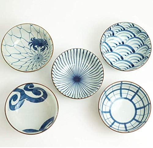 Саикаи Керамика Тридиционални Јапонски Сино Бели дезени Јапоназа Чинии со Ориз 31043 Од Јапонија