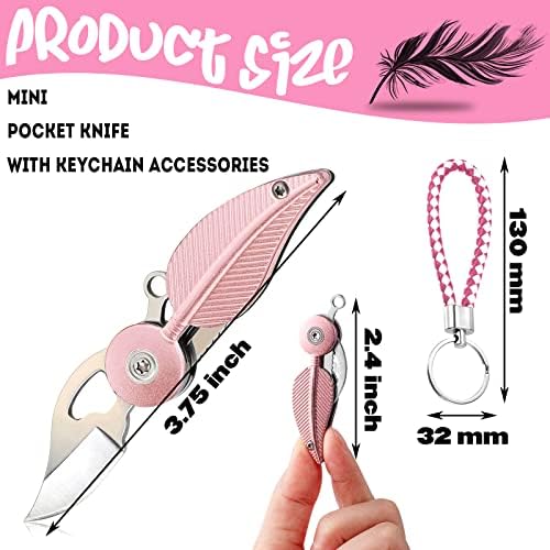 GDMyst Keychain нож мини џеб нож со клуч, креативни додатоци за приврзок за приврзоци пердуви мали лисја нож, мал подарок од
