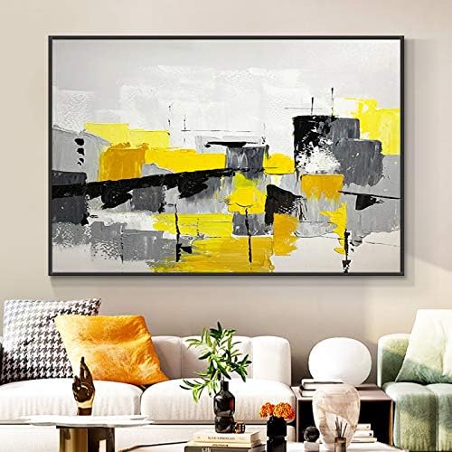 БКСТЈ Апстрактно геометриско сликарство рачно насликано масло сликарство на платно модерно жолто сиво сино wallид Артфорд дневна соба