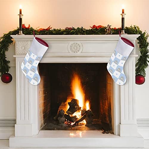 Симпатични заптивки Проверени шема Смешно Божиќно порибување со кратко кадифен манжетни Божиќни чорапи за камин што виси семеен празник декорација